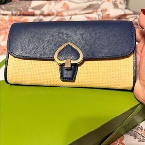 WOC Kate Spade Woven/Navy Blue Leather Sling in Silver Hardware✨